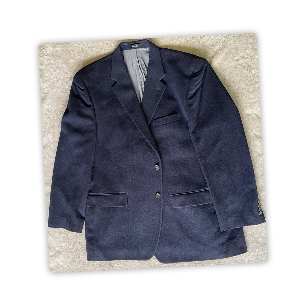 Chaps 48L Sport Coat Blazer Navy Wool Silk Cashmere Mens 2 Button Jacket